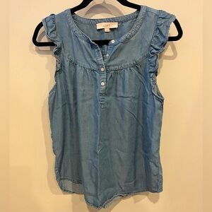 LOFT Denim Blue Ruffle Sleeve Blouse